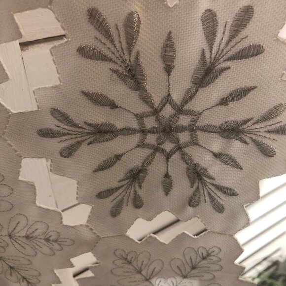 Christmas Holiday Table Runner Embroidered Snowflakes Cutwork Edges White/Silver - Picture 14 of 16